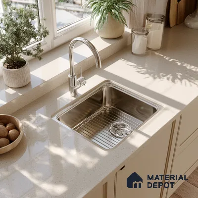 Belina Quartz QR 00216 Frosted Mocha Helsinki Series 11.5 ft x 6.5 ft Quartz - 20 mm | 10 Years of Replacement Warranty | Suitable for Kitchen, Restaurant, Counter Tops, Dining, Reception, office