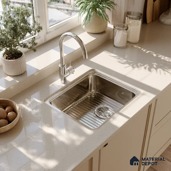 Belina Quartz QR 00216 Frosted Mocha Helsinki Series 11.5 ft x 6.5 ft Quartz - 20 mm | 10 Years of Replacement Warranty | Suitable for Kitchen, Restaurant, Counter Tops, Dining, Reception, office