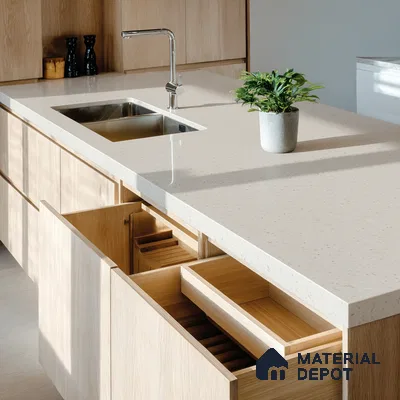 Belina Quartz QR 00216 Frosted Mocha Helsinki Series 11.5 ft x 6.5 ft Quartz - 20 mm | 10 Years of Replacement Warranty | Suitable for Kitchen, Restaurant, Counter Tops, Dining, Reception, office