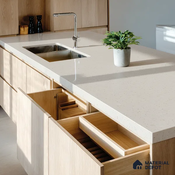 Belina Quartz QR 00216 Frosted Mocha Helsinki Series 11.5 ft x 6.5 ft Quartz - 20 mm | 10 Years of Replacement Warranty | Suitable for Kitchen, Restaurant, Counter Tops, Dining, Reception, office