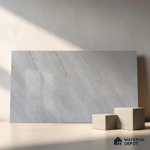 Belina Quartz QR 00242 Silver Drift Helsinki Series 11.5 ft x 6.5 ft Quartz - 20 mm | 10 Years of Replacement Warranty | Suitable for Kitchen, Restaurant, Counter Tops, Dining, Reception, office