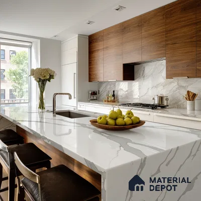 Belina Quartz QR 00244 Serene Cascade Helsinki Series 11.5 ft x 6.5 ft Quartz - 20 mm | 10 Years of Replacement Warranty | Suitable for Kitchen, Restaurant, Counter Tops, Dining, Reception, office