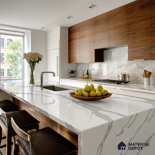 Belina Quartz QR 00244 Serene Cascade Helsinki Series 11.5 ft x 6.5 ft Quartz - 20 mm | 10 Years of Replacement Warranty | Suitable for Kitchen, Restaurant, Counter Tops, Dining, Reception, office