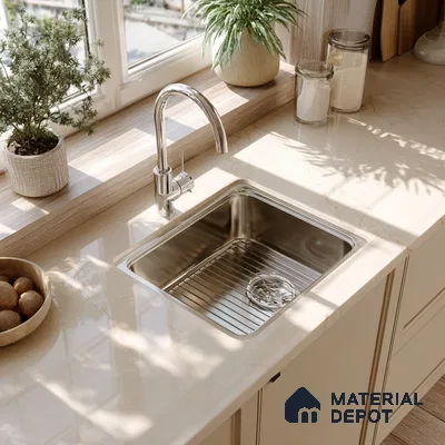 Belina Quartz QR 00215 Serene Dune Helsinki Series 11.5 ft x 6.5 ft Quartz - 20 mm | 10 Years of Replacement Warranty | Suitable for Kitchen, Restaurant, Counter Tops, Dining, Reception, office