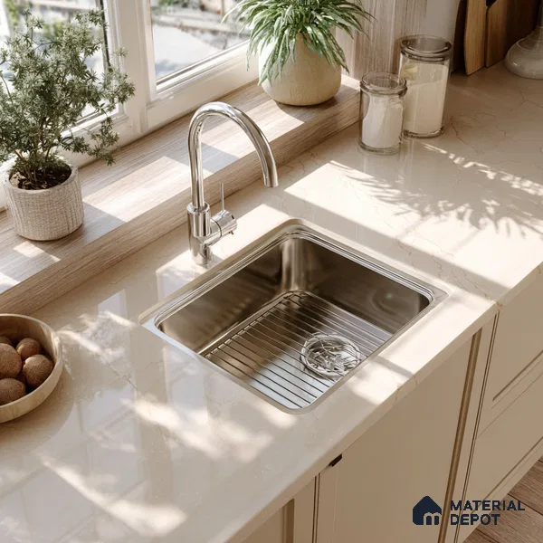 Belina Quartz QR 00215 Serene Dune Helsinki Series 11.5 ft x 6.5 ft Quartz - 20 mm | 10 Years of Replacement Warranty | Suitable for Kitchen, Restaurant, Counter Tops, Dining, Reception, office