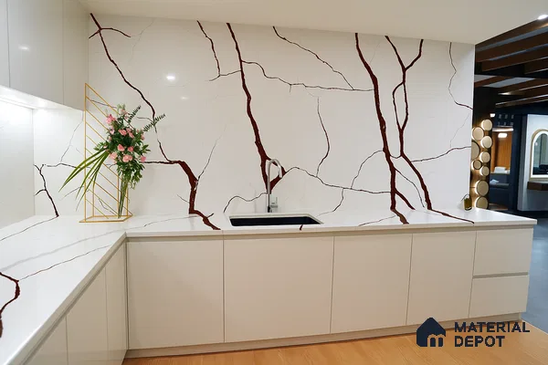 Belina Quartz QR 00235 Sienna Vein Helsinki Series 11.5 ft x 6.5 ft Quartz - 20 mm | 10 Years of Replacement Warranty | Suitable for Kitchen, Restaurant, Counter Tops, Dining, Reception, office