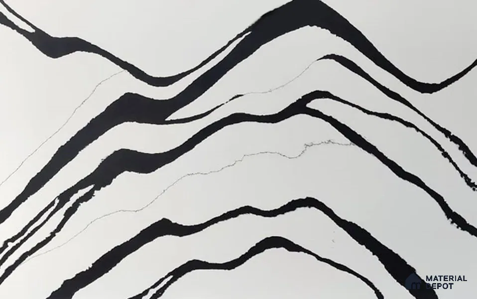 Belina Quartz QR 00237 Noir Cascade Helsinki Series 11.5 ft x 6.5 ft Quartz - 20 mm | 10 Years of Replacement Warranty | Suitable for Kitchen, Restaurant, Counter Tops, Dining, Reception, office