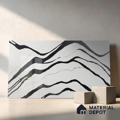Belina Quartz QR 00237 Noir Cascade Helsinki Series 11.5 ft x 6.5 ft Quartz - 20 mm | 10 Years of Replacement Warranty | Suitable for Kitchen, Restaurant, Counter Tops, Dining, Reception, office