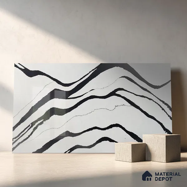 Belina Quartz QR 00237 Noir Cascade Helsinki Series 11.5 ft x 6.5 ft Quartz - 20 mm | 10 Years of Replacement Warranty | Suitable for Kitchen, Restaurant, Counter Tops, Dining, Reception, office