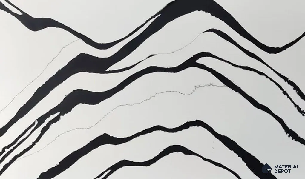 Belina Quartz QR 00237 Noir Cascade Helsinki Series 11.5 ft x 6.5 ft Quartz - 20 mm | 10 Years of Replacement Warranty | Suitable for Kitchen, Restaurant, Counter Tops, Dining, Reception, office
