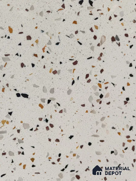 Belina Quartz QR 00202 Ivory Terrazzo Helsinki Series 11.5 ft x 6.5 ft Quartz - 20 mm | 10 Years of Replacement Warranty | Suitable for Kitchen, Restaurant, Counter Tops, Dining, Reception, office