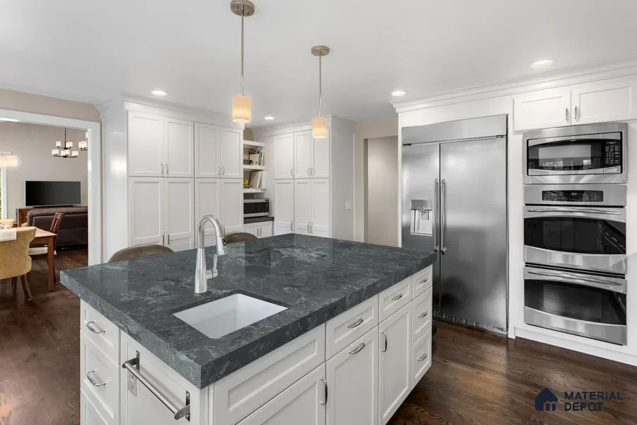 Belina Quartz QR 00228 Noir Nebula Helsinki Series 11.5 ft x 6.5 ft Quartz - 20 mm | 10 Years of Replacement Warranty | Suitable for Kitchen, Restaurant, Counter Tops, Dining, Reception, office