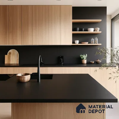 Belina Quartz QR 00219 Noir Velvet Helsinki Series 11.5 ft x 6.5 ft Quartz - 20 mm | 10 Years of Replacement Warranty | Suitable for Kitchen, Restaurant, Counter Tops, Dining, Reception, office