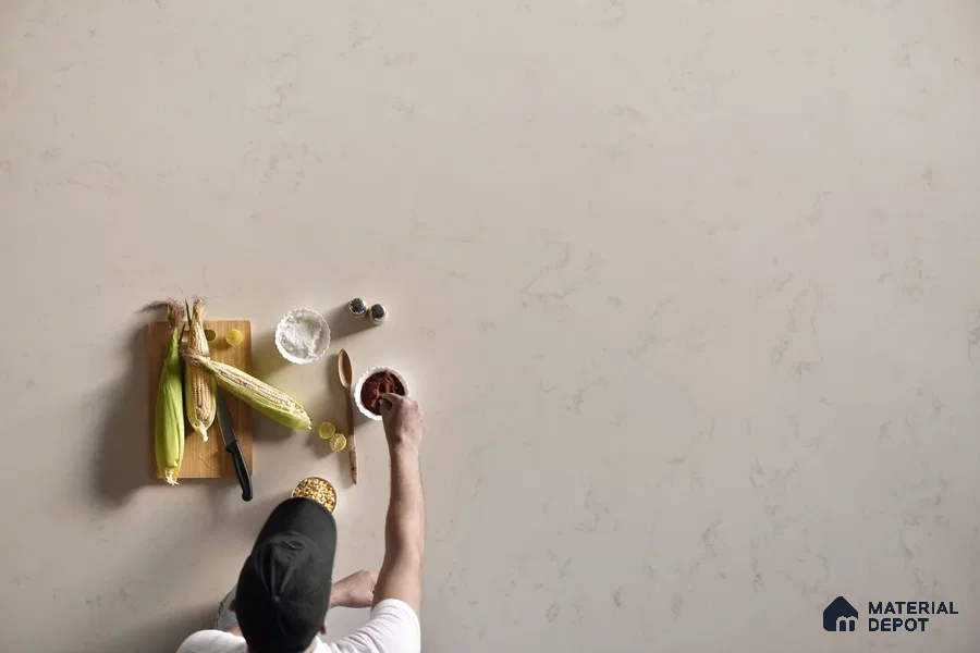 Belina Quartz QR 00226 Ivory Whisper Helsinki Series 11.5 ft x 6.5 ft Quartz - 20 mm | 10 Years of Replacement Warranty | Suitable for Kitchen, Restaurant, Counter Tops, Dining, Reception, office