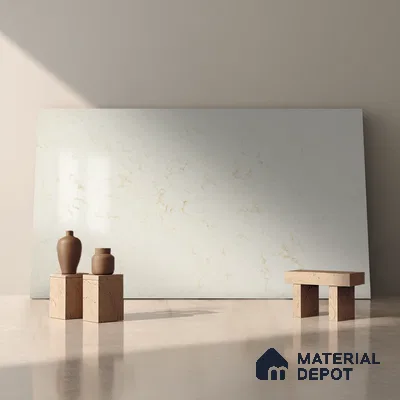 Belina Quartz QR 00226 Ivory Whisper Helsinki Series 11.5 ft x 6.5 ft Quartz - 20 mm | 10 Years of Replacement Warranty | Suitable for Kitchen, Restaurant, Counter Tops, Dining, Reception, office
