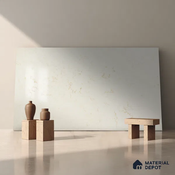 Belina Quartz QR 00226 Ivory Whisper Helsinki Series 11.5 ft x 6.5 ft Quartz - 20 mm | 10 Years of Replacement Warranty | Suitable for Kitchen, Restaurant, Counter Tops, Dining, Reception, office
