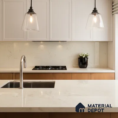 Belina Quartz QR 00226 Ivory Whisper Helsinki Series 11.5 ft x 6.5 ft Quartz - 20 mm | 10 Years of Replacement Warranty | Suitable for Kitchen, Restaurant, Counter Tops, Dining, Reception, office