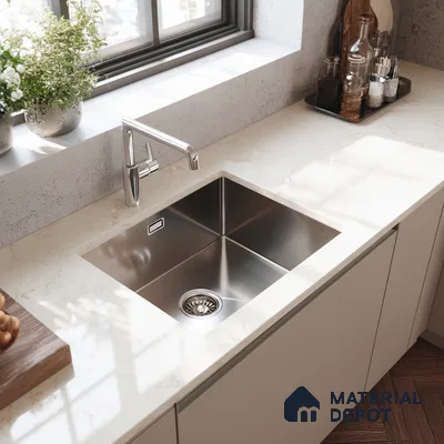 Belina Quartz QR 00226 Ivory Whisper Helsinki Series 11.5 ft x 6.5 ft Quartz - 20 mm | 10 Years of Replacement Warranty | Suitable for Kitchen, Restaurant, Counter Tops, Dining, Reception, office