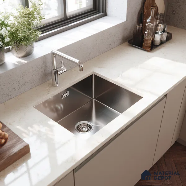 Belina Quartz QR 00226 Ivory Whisper Helsinki Series 11.5 ft x 6.5 ft Quartz - 20 mm | 10 Years of Replacement Warranty | Suitable for Kitchen, Restaurant, Counter Tops, Dining, Reception, office