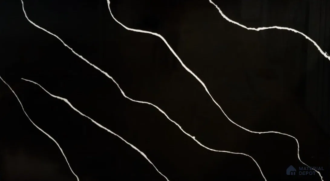 Belina Quartz QR 00243 Noir Cascade Helsinki Series 11.5 ft x 6.5 ft Quartz - 20 mm | 10 Years of Replacement Warranty | Suitable for Kitchen, Restaurant, Counter Tops, Dining, Reception, office