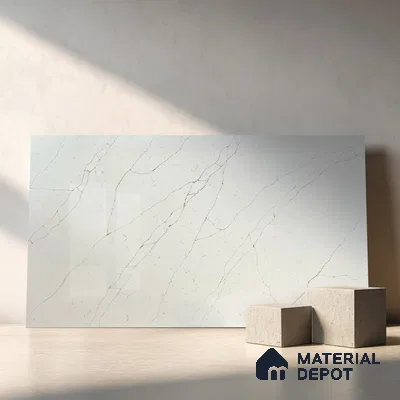 Belina Quartz QR 00245 Ivory Cascade Helsinki Series 11.5 ft x 6.5 ft Quartz - 20 mm | 10 Years of Replacement Warranty | Suitable for Kitchen, Restaurant, Counter Tops, Dining, Reception, office