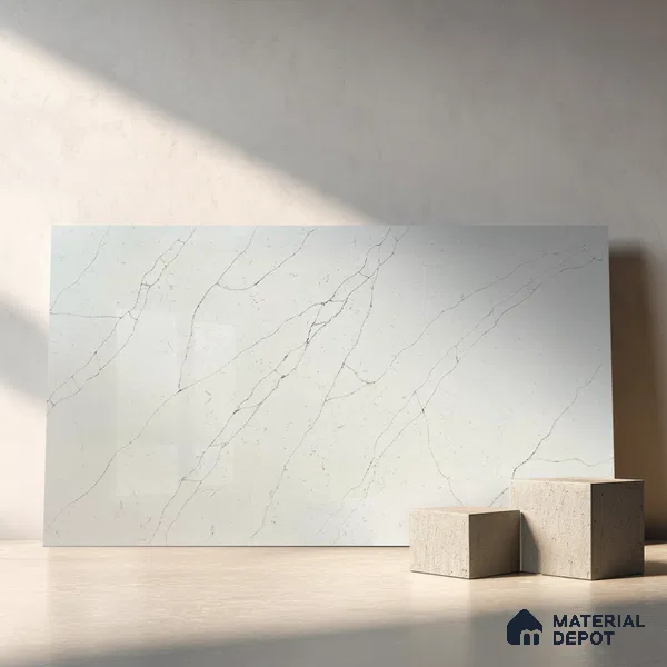 Belina Quartz QR 00245 Ivory Cascade Helsinki Series 11.5 ft x 6.5 ft Quartz - 20 mm | 10 Years of Replacement Warranty | Suitable for Kitchen, Restaurant, Counter Tops, Dining, Reception, office