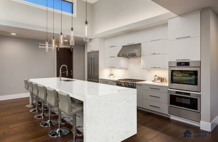Belina Quartz QR 00207 Frosted Pearl Helsinki Series 11.5 ft x 6.5 ft Quartz - 20 mm | 10 Years of Replacement Warranty | Suitable for Kitchen, Restaurant, Counter Tops, Dining, Reception, office