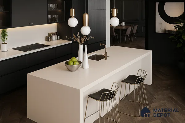 Belina Quartz QR 00252 Ivory Cloud Helsinki Series 11.5 ft x 6.5 ft Quartz - 20 mm | 10 Years of Replacement Warranty | Suitable for Kitchen, Restaurant, Counter Tops, Dining, Reception, office
