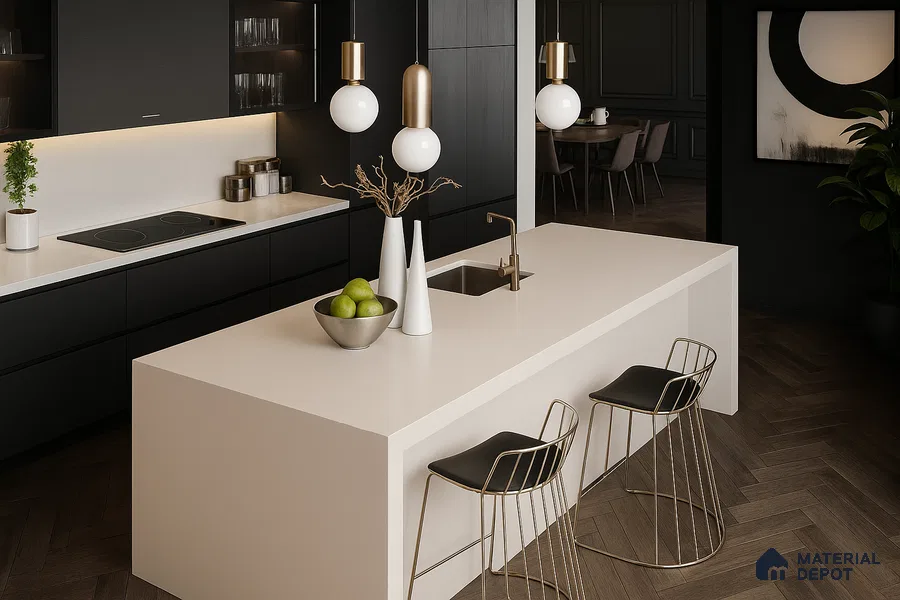 Belina Quartz QR 00252 Ivory Cloud Helsinki Series 11.5 ft x 6.5 ft Quartz - 20 mm | 10 Years of Replacement Warranty | Suitable for Kitchen, Restaurant, Counter Tops, Dining, Reception, office