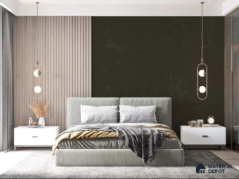 Belina Quartz QR 00220 Obsidian Veil Helsinki Series 11.5 ft x 6.5 ft Quartz - 20 mm | 10 Years of Replacement Warranty | Suitable for Kitchen, Restaurant, Counter Tops, Dining, Reception, office