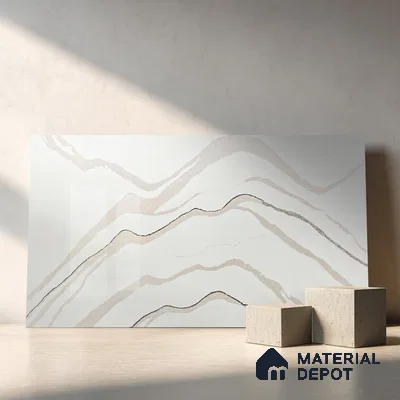 Belina Quartz QR 00238 Ivory Cascade Helsinki Series 11.5 ft x 6.5 ft Quartz - 20 mm | 10 Years of Replacement Warranty | Suitable for Kitchen, Restaurant, Counter Tops, Dining, Reception, office