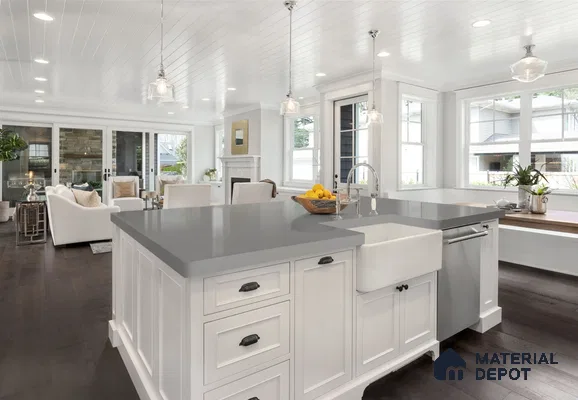 Belina Quartz QR 00208 Mist Argent Helsinki Series 11.5 ft x 6.5 ft Quartz - 20 mm | 10 Years of Replacement Warranty | Suitable for Kitchen, Restaurant, Counter Tops, Dining, Reception, office
