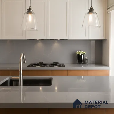 Belina Quartz QR 00208 Mist Argent Helsinki Series 11.5 ft x 6.5 ft Quartz - 20 mm | 10 Years of Replacement Warranty | Suitable for Kitchen, Restaurant, Counter Tops, Dining, Reception, office