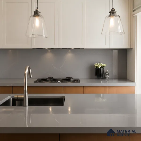 Belina Quartz QR 00208 Mist Argent Helsinki Series 11.5 ft x 6.5 ft Quartz - 20 mm | 10 Years of Replacement Warranty | Suitable for Kitchen, Restaurant, Counter Tops, Dining, Reception, office