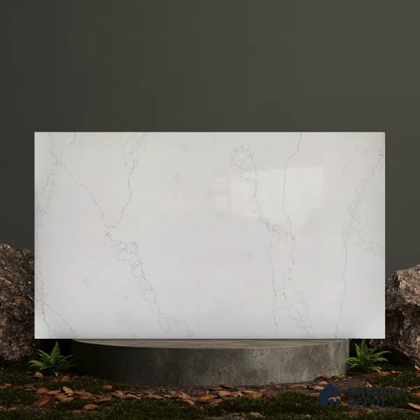 Belina Quartz QR 00246 Mistline Vein Helsinki Series 11.5 ft x 6.5 ft Quartz - 20 mm | 10 Years of Replacement Warranty | Suitable for Kitchen, Restaurant, Counter Tops, Dining, Reception, office