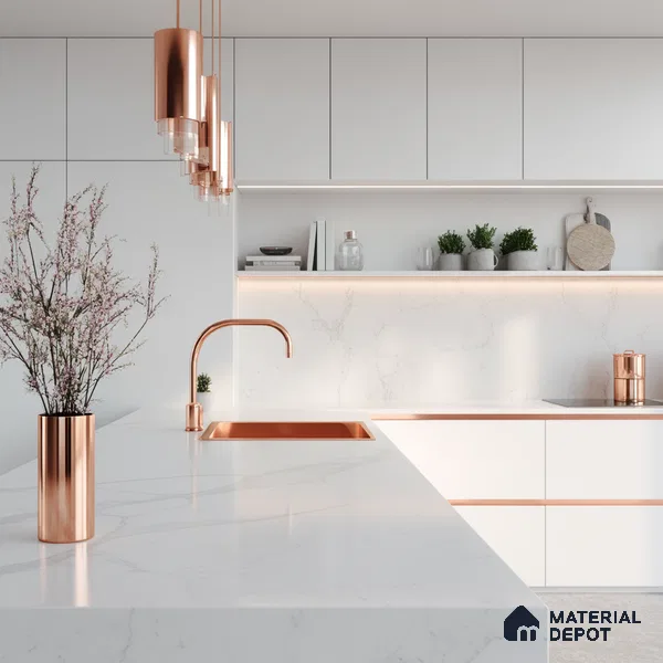 Belina Quartz QR 00246 Mistline Vein Helsinki Series 11.5 ft x 6.5 ft Quartz - 20 mm | 10 Years of Replacement Warranty | Suitable for Kitchen, Restaurant, Counter Tops, Dining, Reception, office
