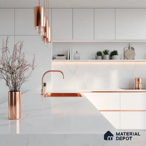Belina Quartz QR 00246 Mistline Vein Helsinki Series 11.5 ft x 6.5 ft Quartz - 20 mm | 10 Years of Replacement Warranty | Suitable for Kitchen, Restaurant, Counter Tops, Dining, Reception, office