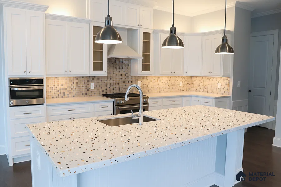Belina Quartz QR 00201 Frosted Pebble Helsinki Series 11.5 ft x 6.5 ft Quartz - 20 mm | 10 Years of Replacement Warranty | Suitable for Kitchen, Restaurant, Counter Tops, Dining, Reception, office