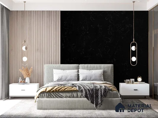 Belina Quartz QR 00221 Noir Cascade Helsinki Series 11.5 ft x 6.5 ft Quartz - 20 mm | 10 Years of Replacement Warranty | Suitable for Kitchen, Restaurant, Counter Tops, Dining, Reception, office