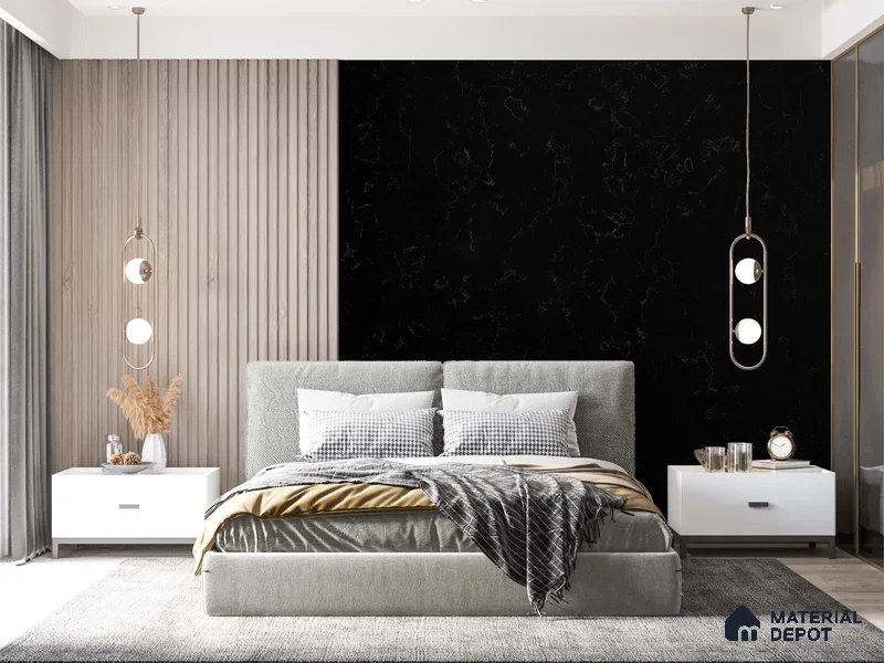 Belina Quartz QR 00221 Noir Cascade Helsinki Series 11.5 ft x 6.5 ft Quartz - 20 mm | 10 Years of Replacement Warranty | Suitable for Kitchen, Restaurant, Counter Tops, Dining, Reception, office