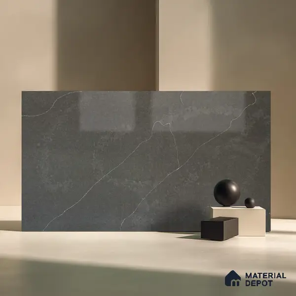 Belina Quartz QR 00240 Obsidian Trace Helsinki Series 11.5 ft x 6.5 ft Quartz - 20 mm | 10 Years of Replacement Warranty | Suitable for Kitchen, Restaurant, Counter Tops, Dining, Reception, office