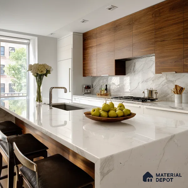 Belina Quartz QR 00227 Frosted Cascade Helsinki Series 11.5 ft x 6.5 ft Quartz - 20 mm | 10 Years of Replacement Warranty | Suitable for Kitchen, Restaurant, Counter Tops, Dining, Reception, office