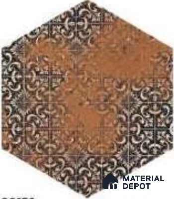 Hexagonal Tiles Floor Tile TL 12146 B 90132 Emerald Brown 10 inc x 8.5 inc Carving Matte Finish  Vitrified Tile - 9 mm