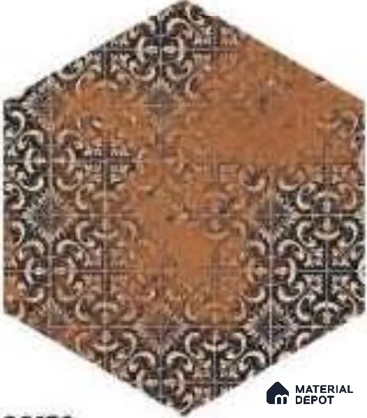 Hexagonal Tiles Floor Tile TL 12146 B 90132 Emerald Brown 10 inc x 8.5 inc Carving Matte Finish Vitrified Tile - 9 mm