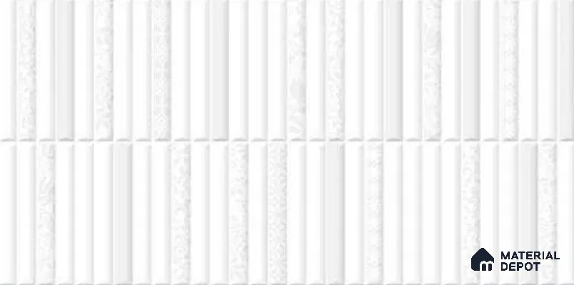 Faux Subway Wall Tile TL 10803 Stix White Luster Decor 2 ft x 1 ft Matte Finish Ceramic Tile - 9 mm | Please Expect a Slight Variation of Pattern
