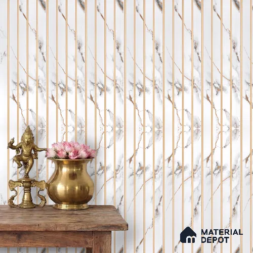 White Marble Louver PN 03013 9.5 ft x 6 inch Charcoal Panel - 10 mm | Suitable for Feature Wall, TV Unit & Living Room | Width is Subjected to 5% Variation