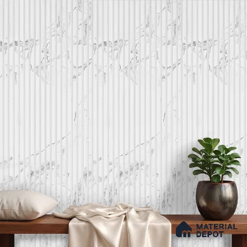 White Marble Louver PN 03849 9.5 ft x 6 inch Charcoal Panel - 10 mm | Suitable for Feature Wall, TV Unit & Living Room | Width is Subjected to 5% Variation