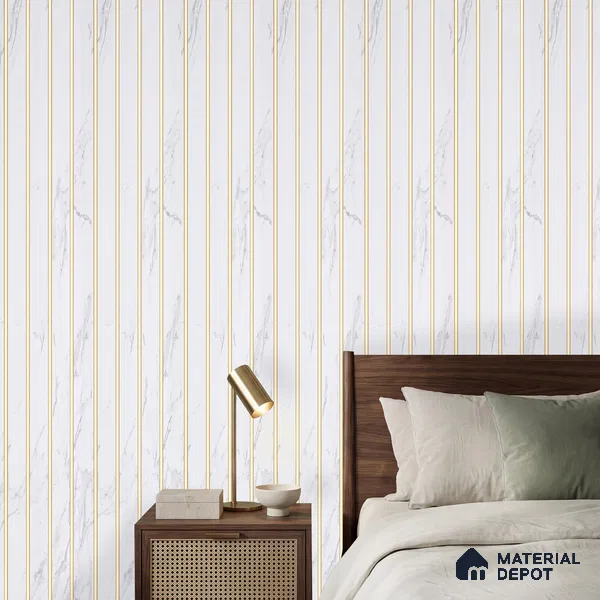 White Marble Look PN 03874 9.5 ft x 6 inch Charcoal Panel - 10 mm | Suitable for Feature Wall, TV Unit & Living Room | Width is Subjected to 5% Variation