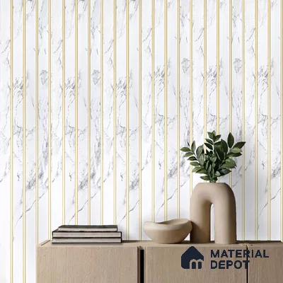White Marble Look PN 03875 9.5 ft x 6 inch Charcoal Panel - 10 mm | Suitable for Feature Wall, TV Unit & Living Room | Width is Subjected to 5% Variation