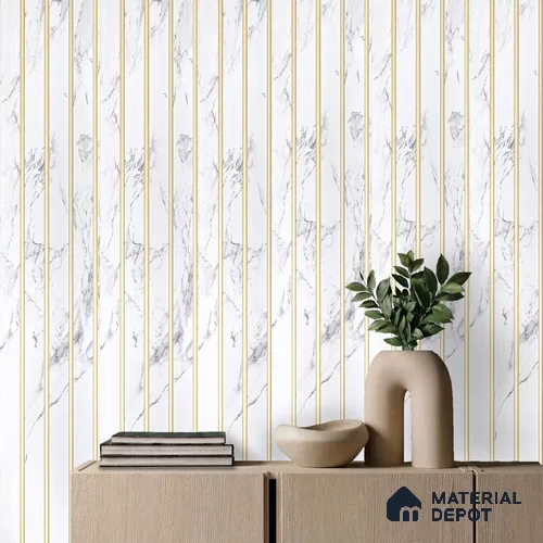 White Marble Louver PN 03875 9.5 ft x 6 inch Charcoal Panel - 10 mm | Suitable for Feature Wall, TV Unit & Living Room | Width is Subjected to 5% Variation